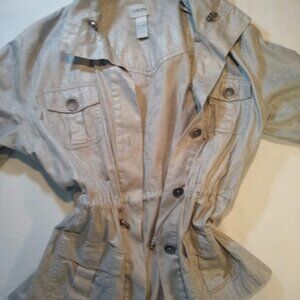 Chico's  size 2  100% cotton jacket   pewter/silver/taupe/metallic
